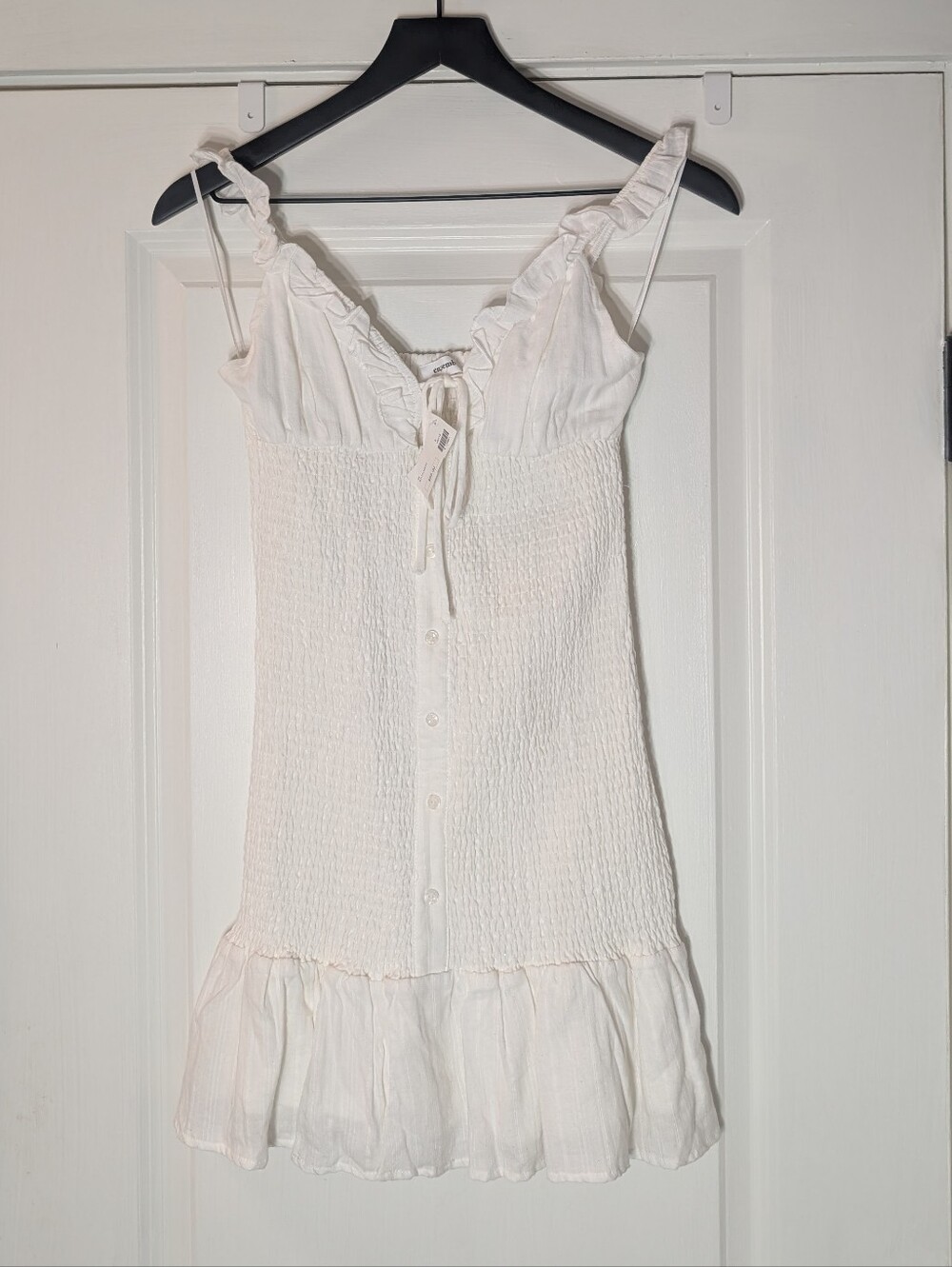 Women’s White Ruffle-Trim Smocked Mini Dress